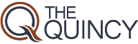 The image shows a stylized text logo that reads "THE QUINCY".